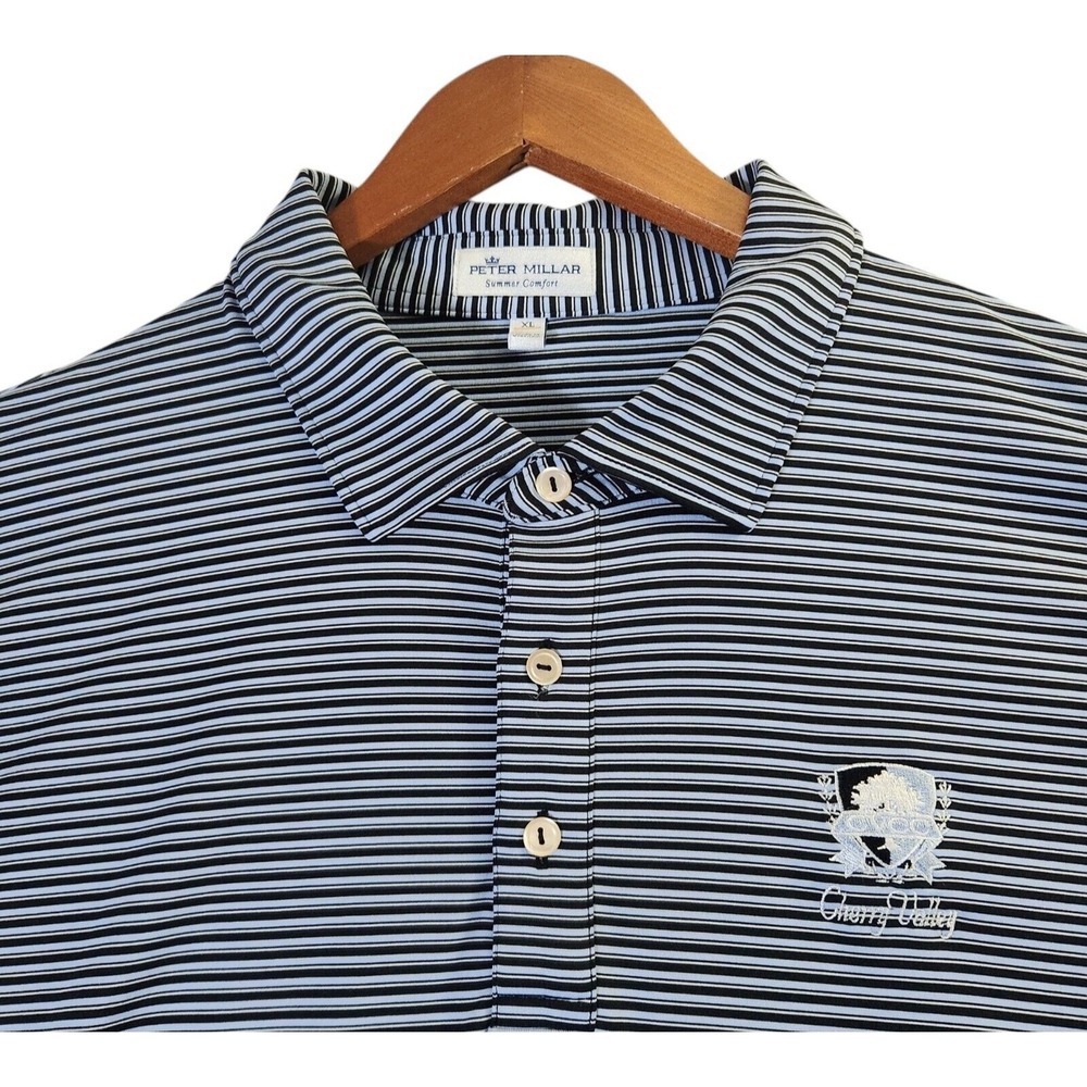 Peter Millar Summer Comfort Polo Shirt Men's XL Blue‎ Striped Cherry Valley Golf
